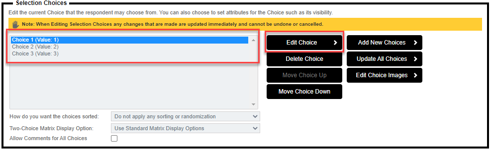 Edit Choice/Row