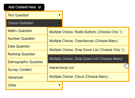 Multiple Choice Drop Down List Question